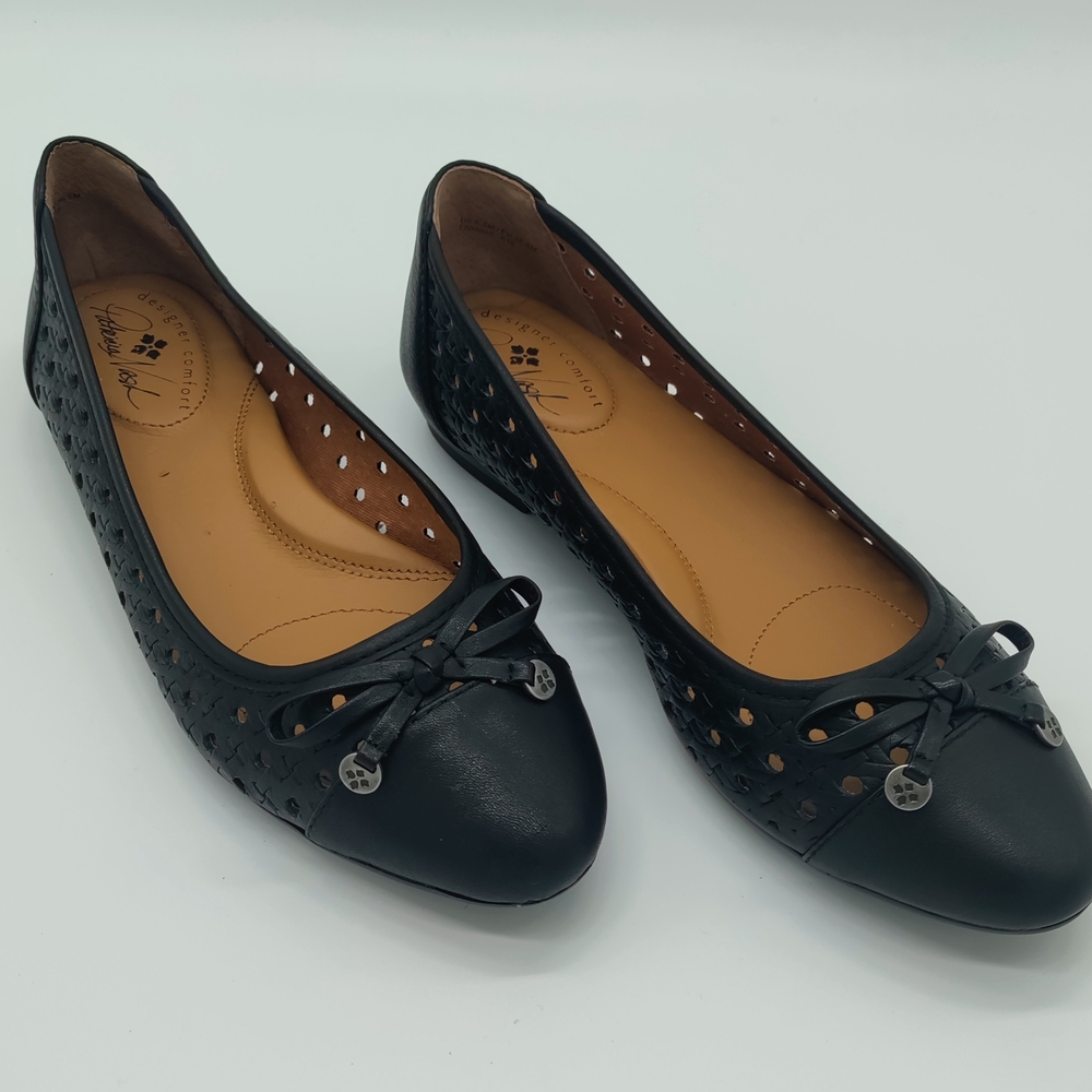 Patricia Nash Black Leather Flats with Cutout Design
